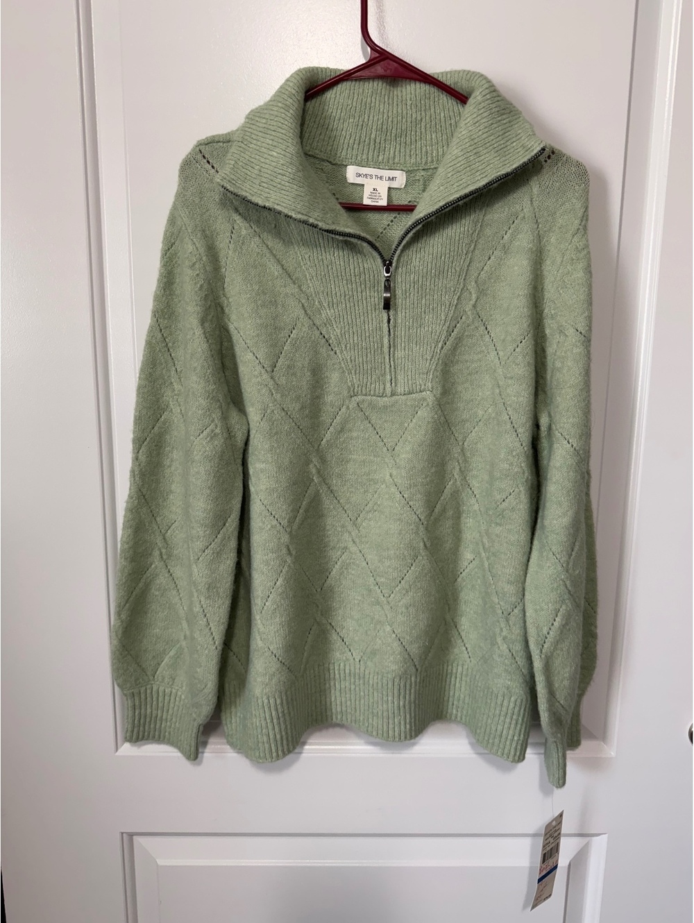 Skye's The Limit Fall Casual Light Green Half-Zip Knit Sweater Woman’s Size XL
